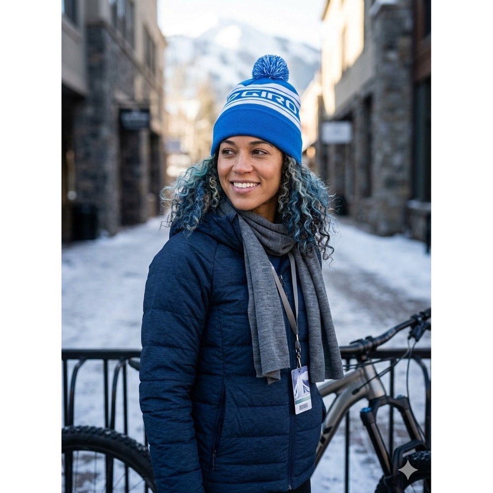 Giro Blue White One Size Beanie Knit Pom Pom Winter Ski Snowboard Hat Retro